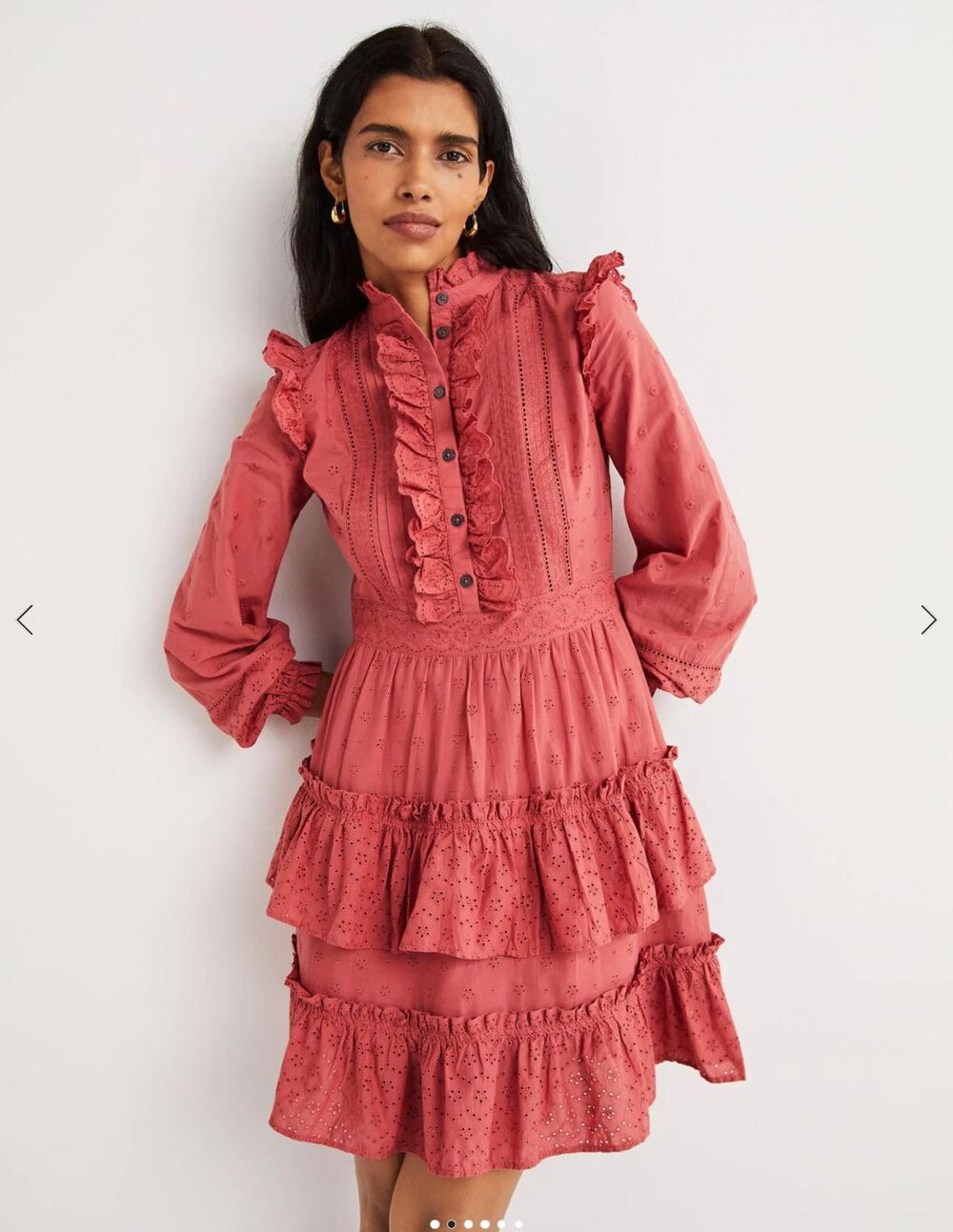 Boden Mixed Broderie Shirt Dress Red Pink Sz 10 Long Cottage Peasant Prairie